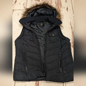Navy Fur lined hooded puffer vest